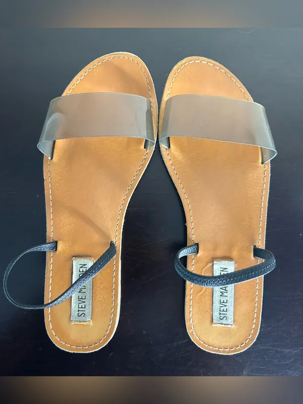Steve Madden Dasha Clear Strap Tan Leather Slide Sandals - Image 7