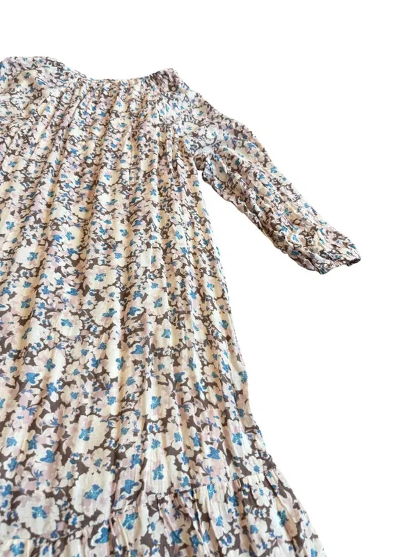 Z Supply Ivory Blue Floral Tiered Maxi Dress Long Sleeve Bohemian Small Women's - Image 13