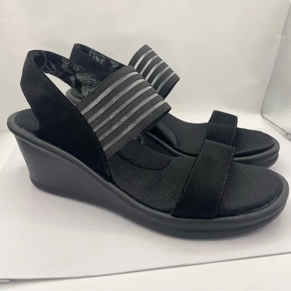 Skechers wedge platform cushion black sandals women’s Size 9 - Image 10