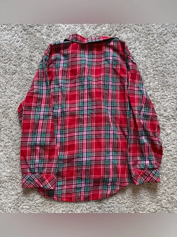 Victoria's Secret Red Pink Green Plaid Flannel Pajama Set Women’s Size Large - Image 11