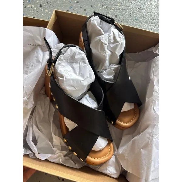 Anthropologie Studded Leather Wooden Heel Platform Sandals $180 - Image 7