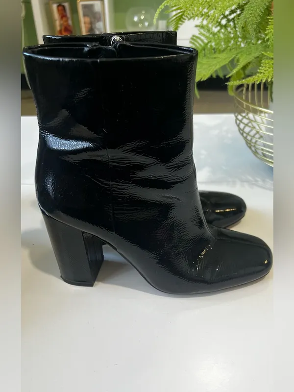 Vince Camuto Black Patent Square Toe Ankle Booties - Image 2