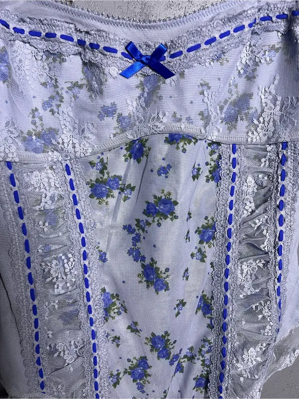 FREE PEOPLE Sara Corset Bodysuit in Blue Combo in Size Medium. - Image 6