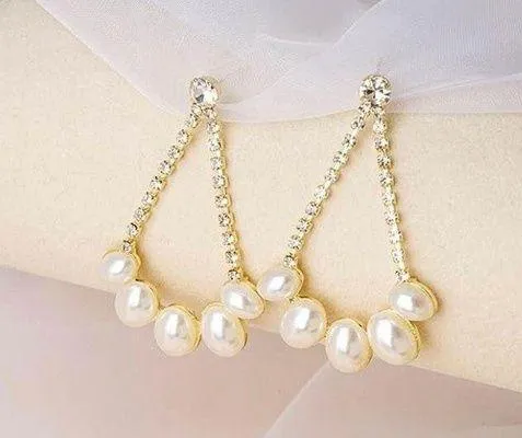 White Pearl Teardrop Dangle Drop Earrings for Women - Image 3