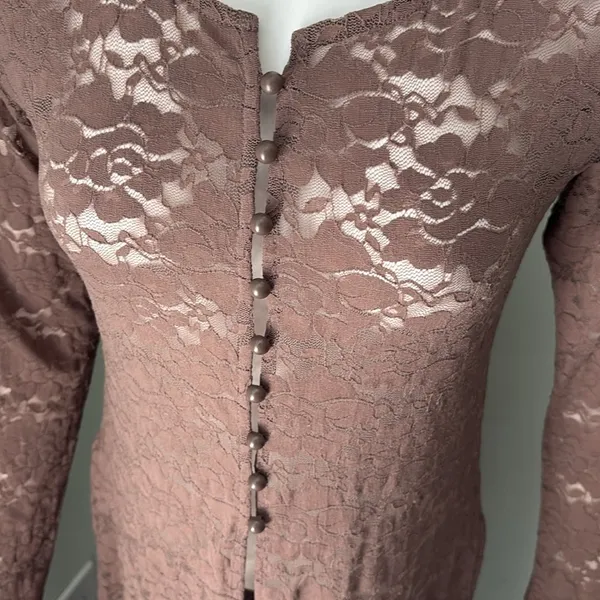 ANTHROPOLOGIE Maeve Brown Lace Button Down Blouse Small - Image 11