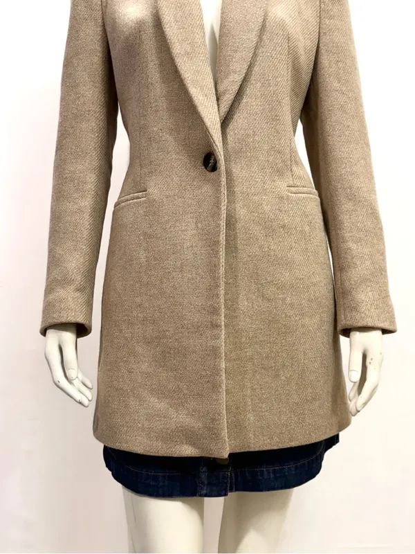 Zara Made in Spain Structured Longline Blazer Coat Beige Tan NWOT Size M - Image 3