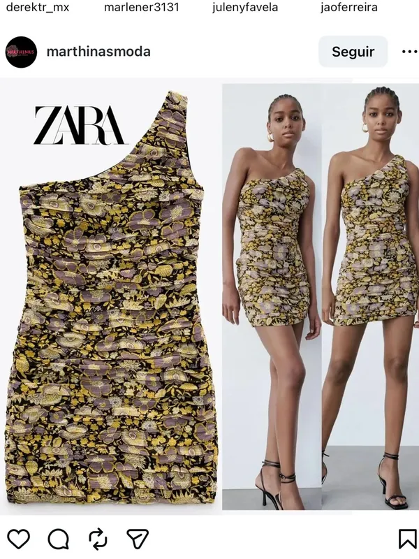 ZARA One-Shoulder Ruched Mini Dress in Yellow and Purple Floral - Image 2