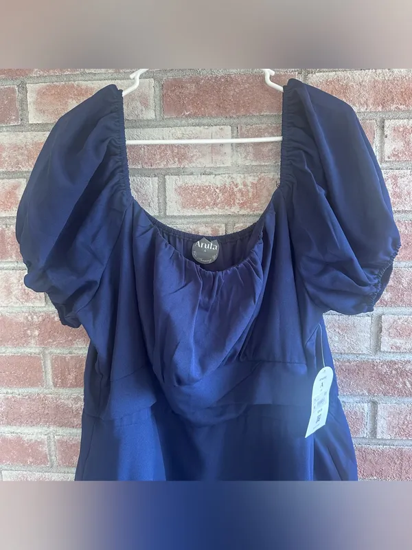 Arula Dress NEW Puff Sleeve A Line Women’s A 1X Plus Navy Knee Length Party - Image 2