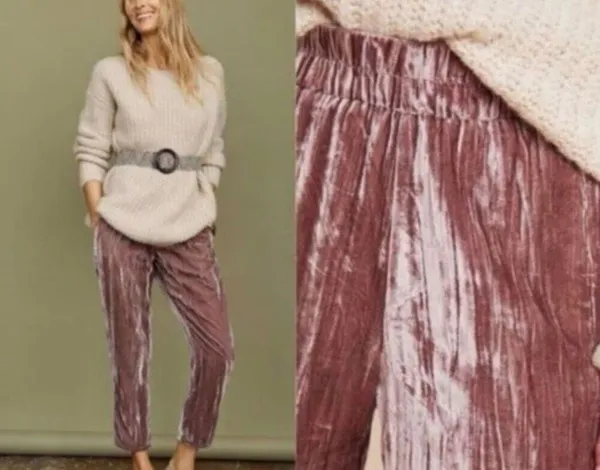 Tina Jo Anthropologie Pink Velour Straight Leg Pants Small #778 - Image 2
