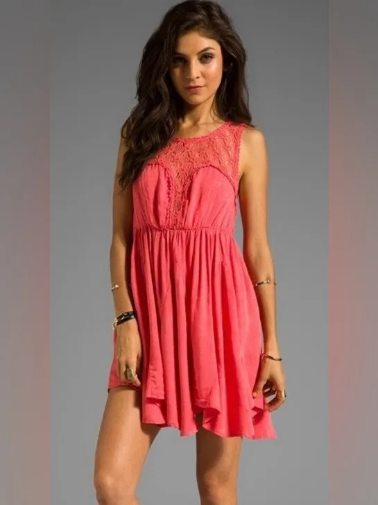 NWT Free People Fiesta Coral Lace Dress - Image 2