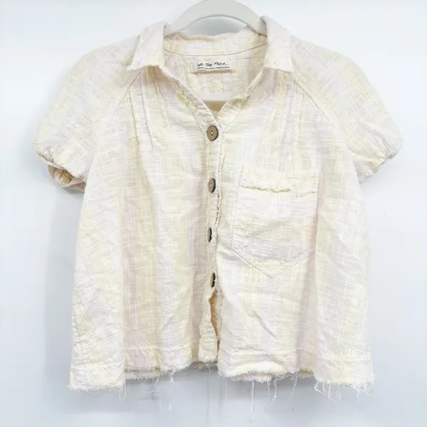 Free People We The Free Womens Away At Sea Linen Blend Boho Striped Crop Button Top Size M - Image 3