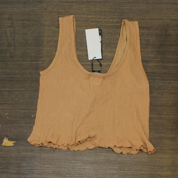 NWT Dkny Jeans Women's Cropped Ruffled-Hem Tank Top E22HAB35 XS Doe Brown - Image 3