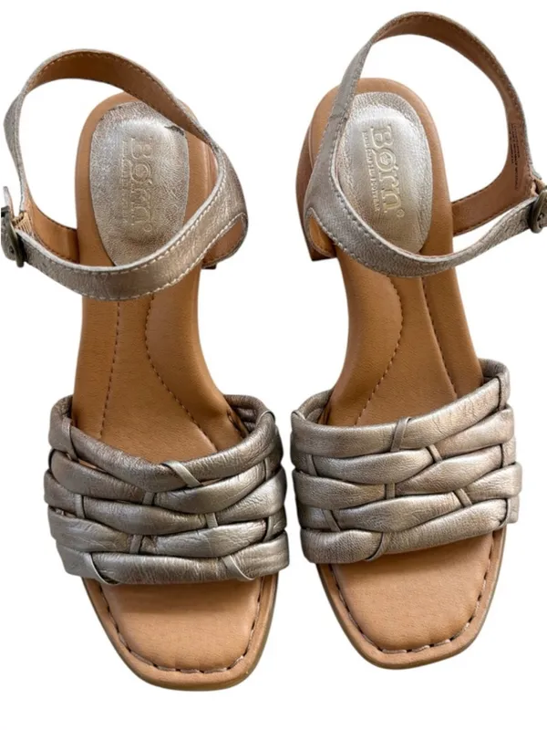 EUC Born Leather Shonie Heeled Sandals Gold Size 8 Retail $130.00 - Image 2
