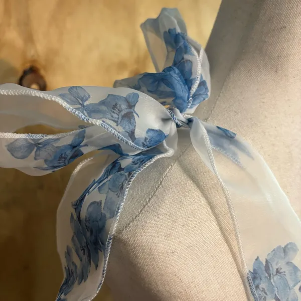 Sleeveless Chiffon Blue Floral Print Cocktail Party Corset Dress Sz M - Image 3
