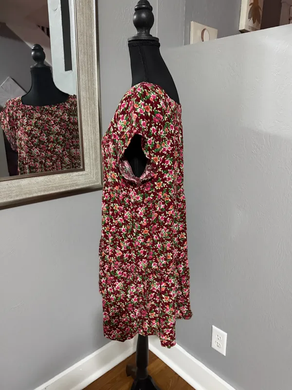 Natural Life floral red rose babydoll cottagecore mini dress medium . - Image 3