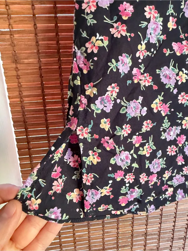 Vintage Angie Floral Tunic Top Large Black Boho V Neck NWT Y2K - Image 3
