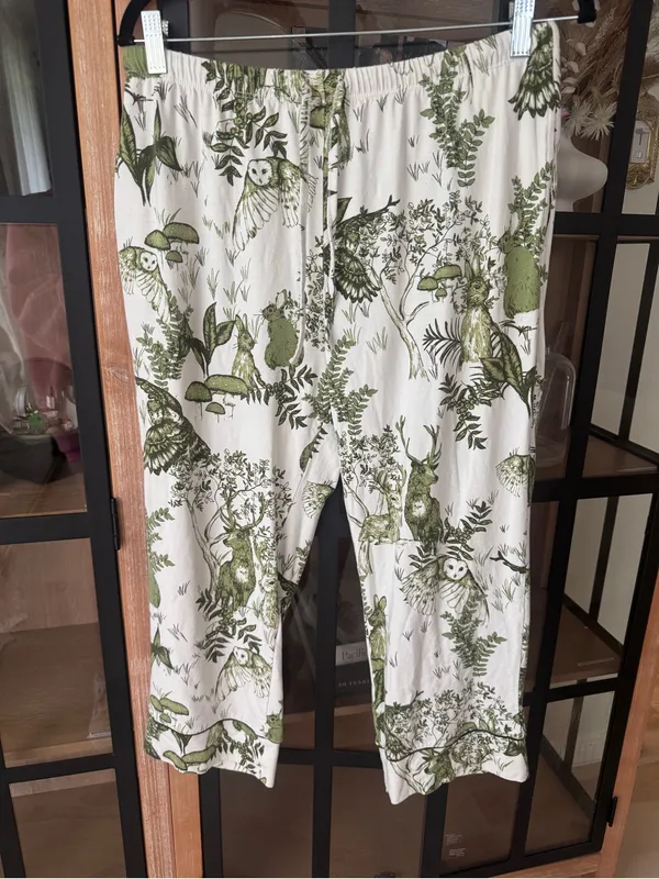 The Cat’s Pajamas Woodside Pima Knit Capri pants modal deer toile owl forest - Image 7