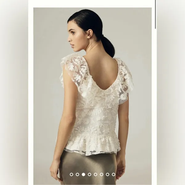 Anthropologie Textured Off The Shoulder Lace Blouse Cream Large - Image 5