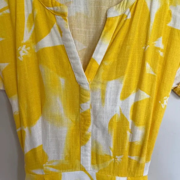 Simply Vera Vera Wang Yellow Floral Linen Blend‎ Tie Back Dress Womens XS - Image 4