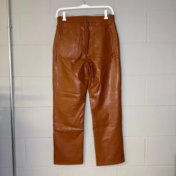 NWT Abercrombie & Fitch The 90s Straight Ultra High Rise in Cognac Leather 28/6 - Image 5
