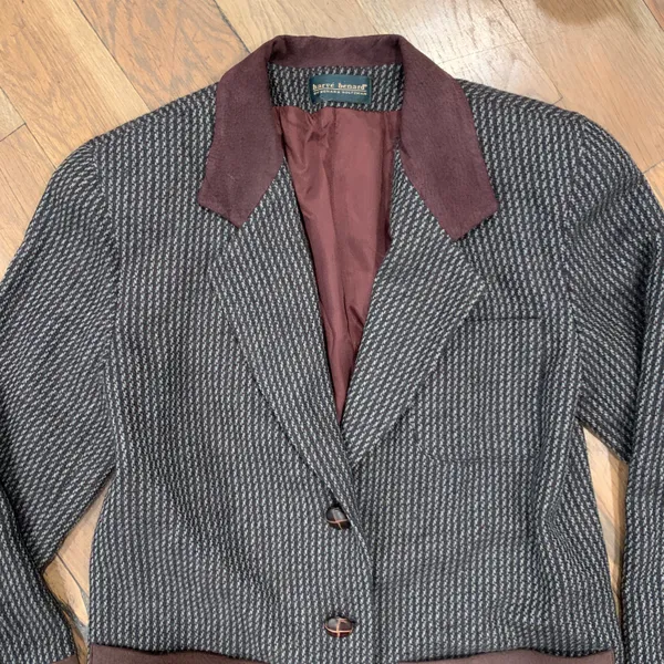 Houndstooth Harve Benard Vintage Leather Trim Blazer Jacket Size Medium - Image 4
