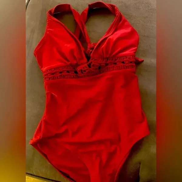 Kona Sol Macrame Burgundy Red Medium Coverage One Piece Swimsuit - Image 6
