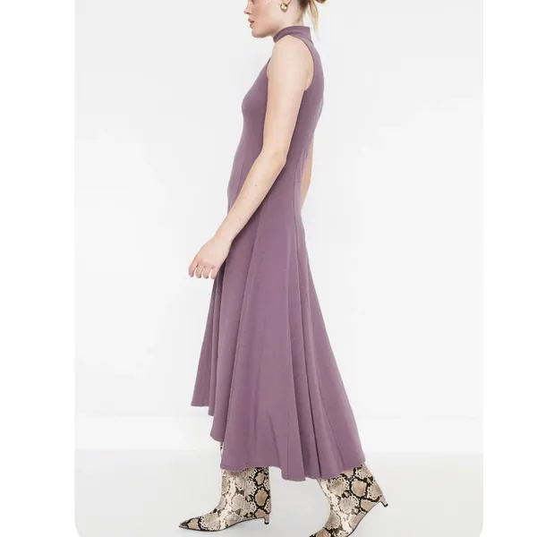 Peter Som Purple Mockneck Midi Dress Medium Cotton Office Work Designer $440 - Image 3