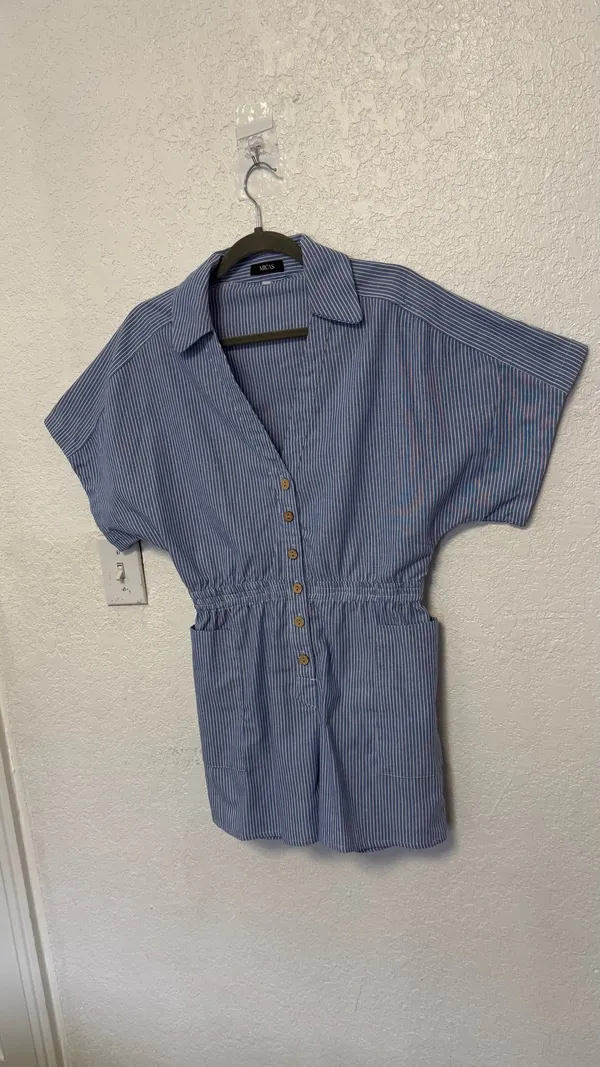 MICAS Blue & White Striped Short Romper - Size M - Boho Beach Style - Image 2