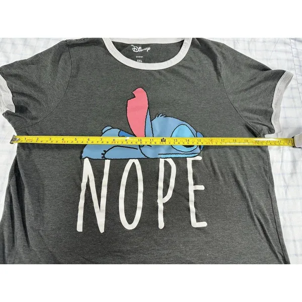 Disney Lilo & Stitch "NOPE" T-Shirt Women's XXL Gray Ringer Tee Sleep Top - Image 3
