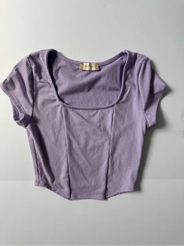 Altar'd State Lavender Ribbed Short-Sleeve Crop Top Size Small NWOT - Image 2