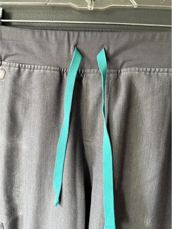 FIGS Zamora Gray Medical Scrub Jogger Pants with Teal Drawstring, Size M - Image 3