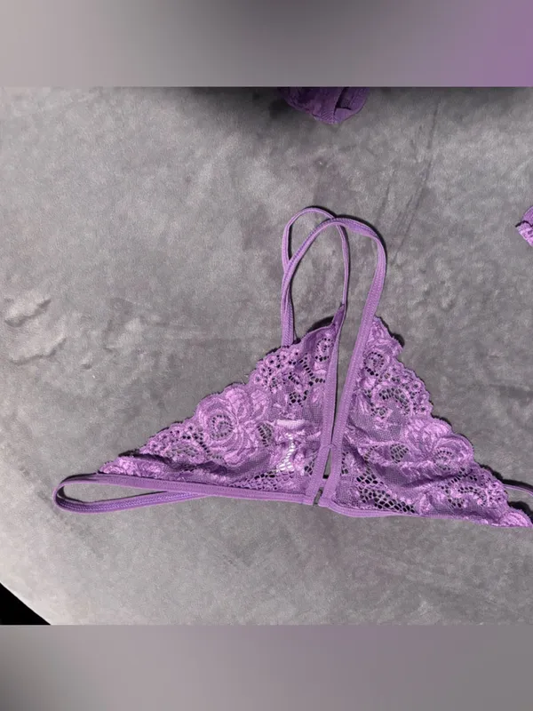 New! 3 Piece Purple Lace Bralette, Mini Skirt with G-String Crotchless - Image 7