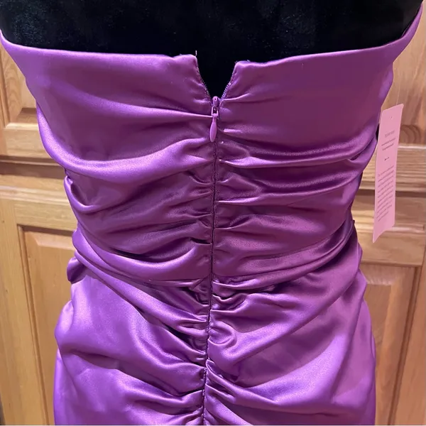 BHLDN Selena Strapless Stretch Satin Slip Ruched Midi‎ Dress Purple Size Medium - Image 10