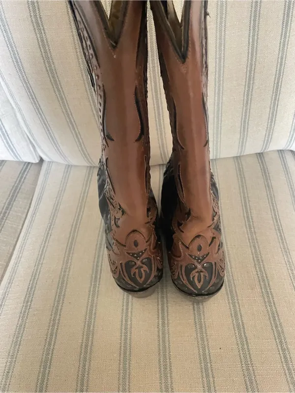 Corral Women's G1072 Black Cognac Studded Leather Tall Western Boots 7.5 M - Image 5