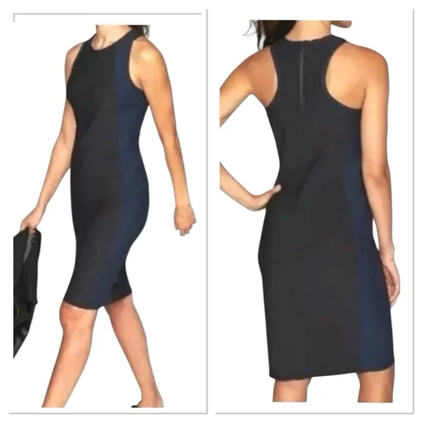 Athleta Women Size M Stellar En Route Scuba Dress Blue & Black Sleeveless 866701 - Image 2