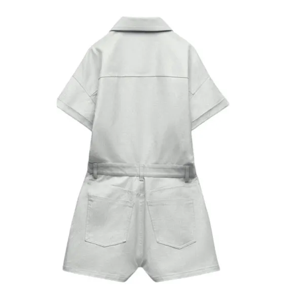 Zara NWOT Denim Gray/Silver Shimmer Utility‎ Button-Up playsuit - XS - Image 7