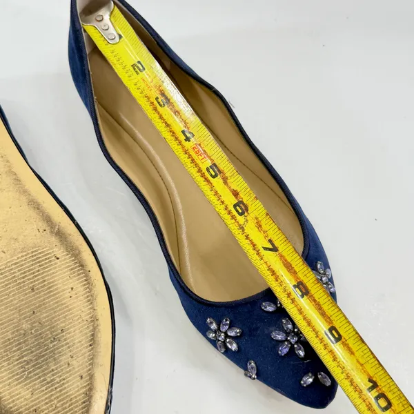 Ann Taylor Ballet Suede Flats Shoes Women's Jeweled Floral Toe Blue Size 7.5 - Image 7