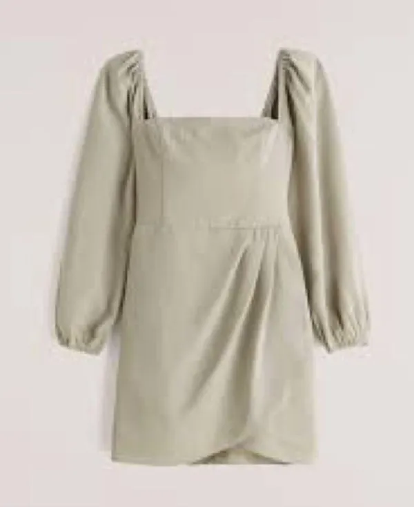 Abercrombie & Fitch Long-Sleeve Draped Skirt Mini Dress Sage Green NWT - Image 5