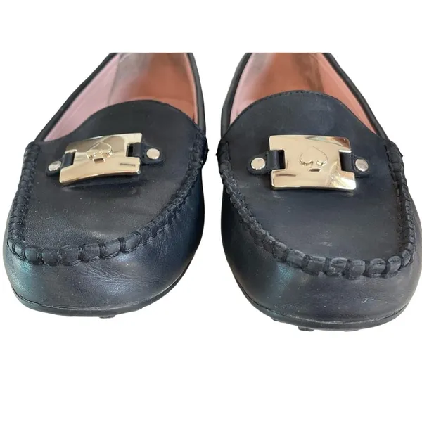 Kate Spade Black Carmen Leather Driving Loafers with Silver Spade Hardware 7B - Image 5