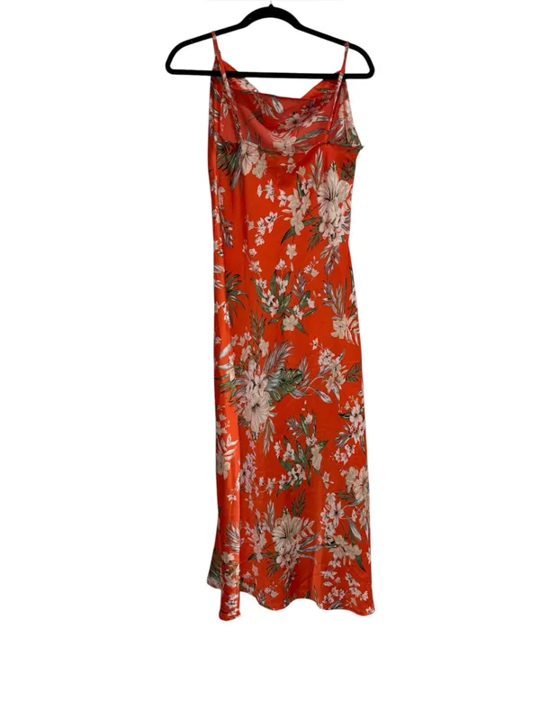 Paper Heart Orange Floral Satin Slip Dress Small - Image 2