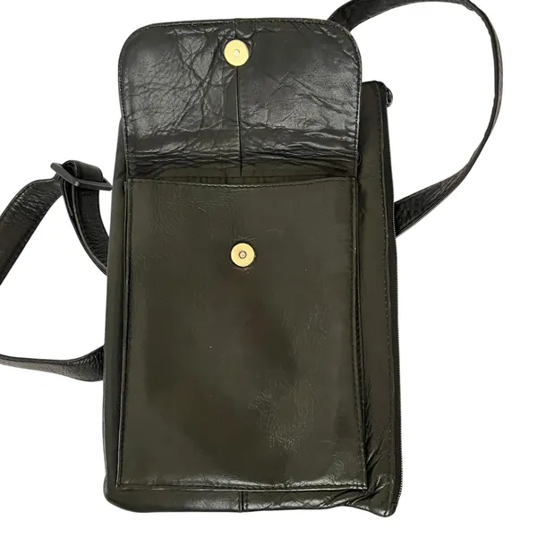RARE HOBO International Vintage Black Leather Unisex Organizer Crossbody Bag - Image 6