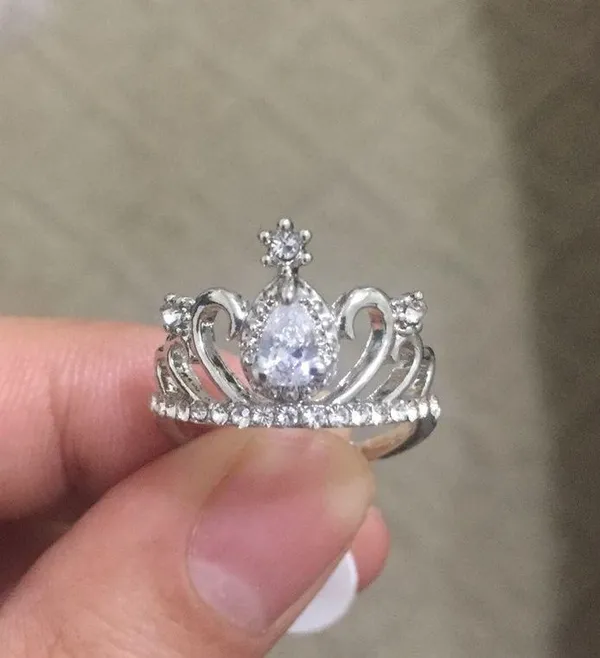 White Crystal Silver Crown Ring - Image 3