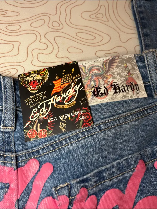 Ed Hardy Low Rise Bootcut Tattoo Jeans Size 26 NWT - Image 5