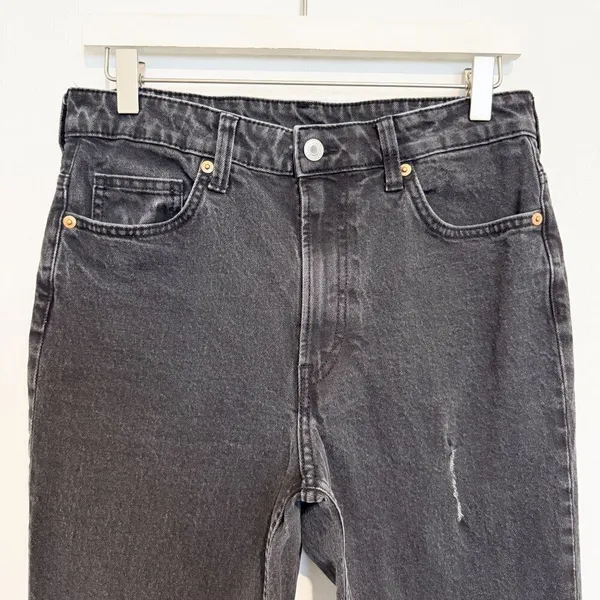 HM Jeans Size 8 Black Faded Distressed High Rise Straight‎ Split Hem Mall Goth - Image 2