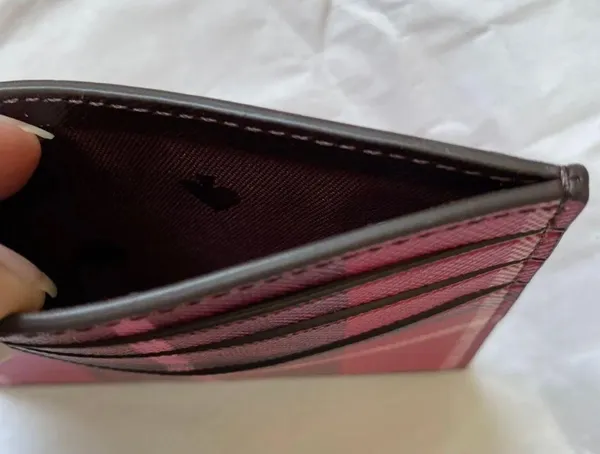 Kate Spade Staci Plaid Small Slim Card Holder wallet red leather - Image 3