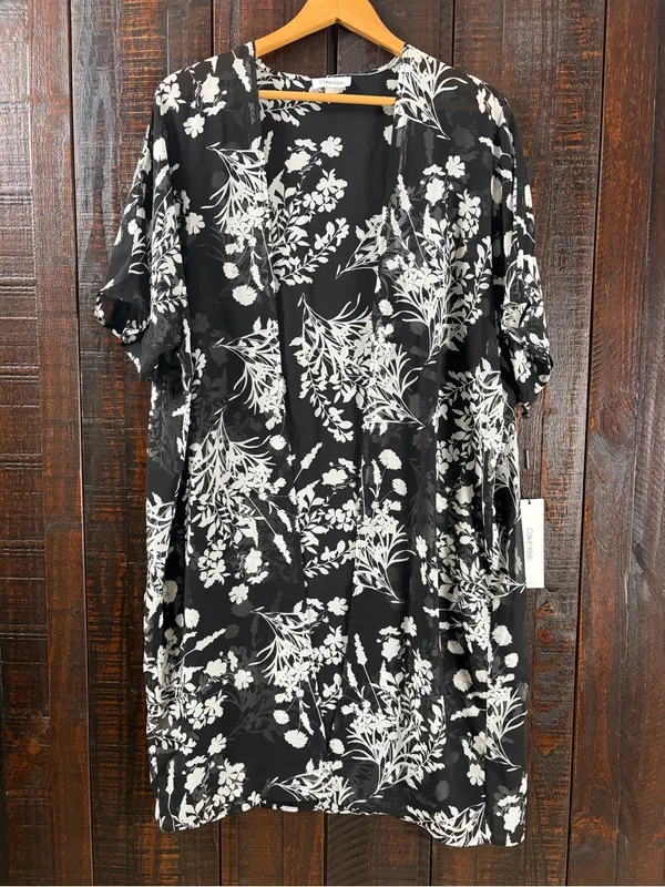 Calvin Klein Black White Floral Chiffon Cover-up Cardigan NWT 4 - Image 8