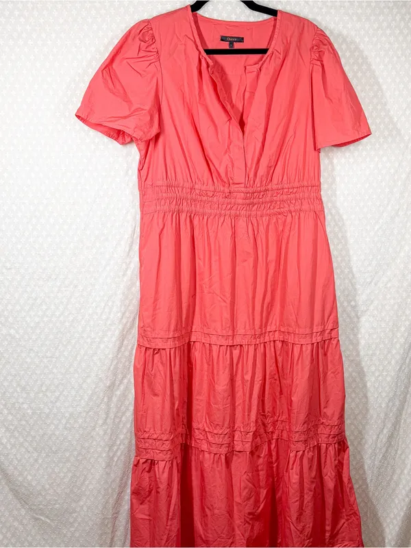 Quince Coral Pink Organic Cotton Poplin Tiered Maxi Dress - Image 2