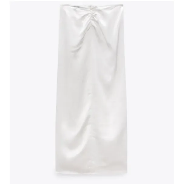 Zara Draped Satin Effect White Midi Skirt Size: XS - Image 5