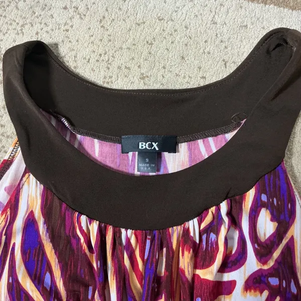BCX Boho Abstract Print Tunic Top Womens Small Brown Magenta Y2K Empire Waist - Image 4