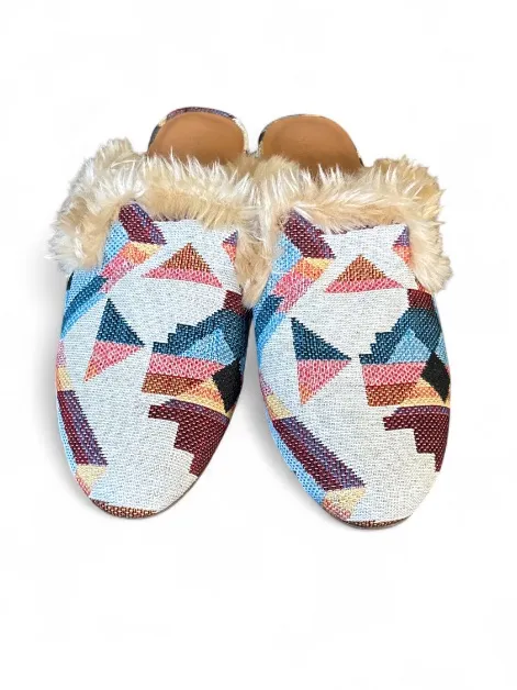 Boho Clog Faux Fur Colorful Geometric Mule Slip-On Aztec Print Shoe Women’s 6.5 - Image 4